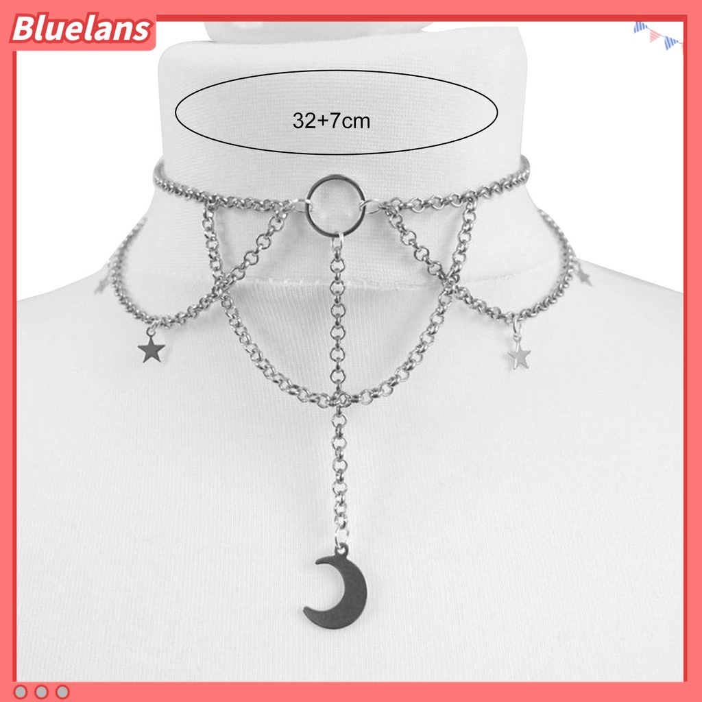Kalung Choker Multi Rantai Bentuk Bulan Sabit Hollow Out Gaya Gothic Untuk Wanita