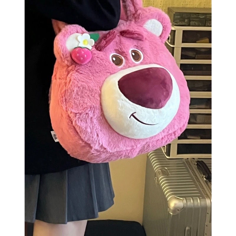 ⊕☃♟Sera Strawberry Bear Disney Tas Bahu Mewah Wanita Kapasitas Besar Tote Bag Lucu Mahasiswa Kelas Tas Commuter Bag