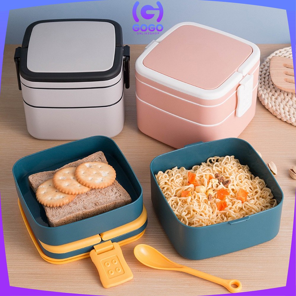 GOGO-C478 Kotak Makan 2 Tingkat Lunch Box Susun Material Plastik Food Grade Tempat Bekal Makan Double Layer Rantang 2 Tingkat