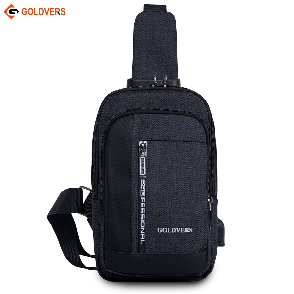 Tas Selempang Pria Waistbag Dada Cowo Goldvers IMPORT FREE Kabel USB - Distributor Tas