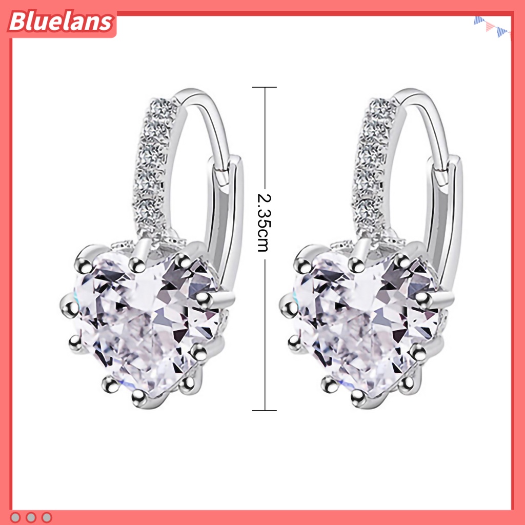 Bluelans Earrings Rhinestone Inlaid Heart-shape Design Alloy Heart-shape Design Leaverback Earrings