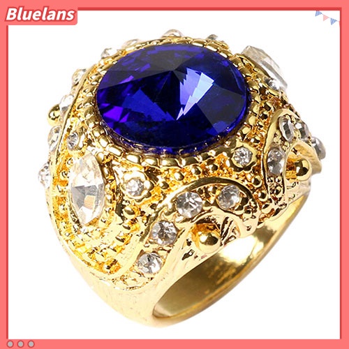 Bluelans Men Vintage Luxury Big Resin Crown Gold Plated Alloy Ring Jewelry Size 7-10