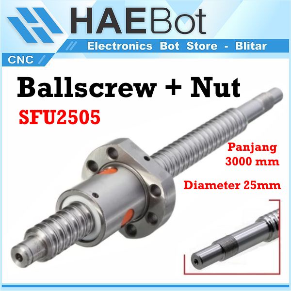 [HAEBOT] Ballscrew Ball screw SFU2505 SFU 2505 3000mm 300cm CNC End Machined + Nut Router Milling Mesin Presisi Z Axis Leadscrew 12mm Pitch 4mm Industri Otomasi 3 meter