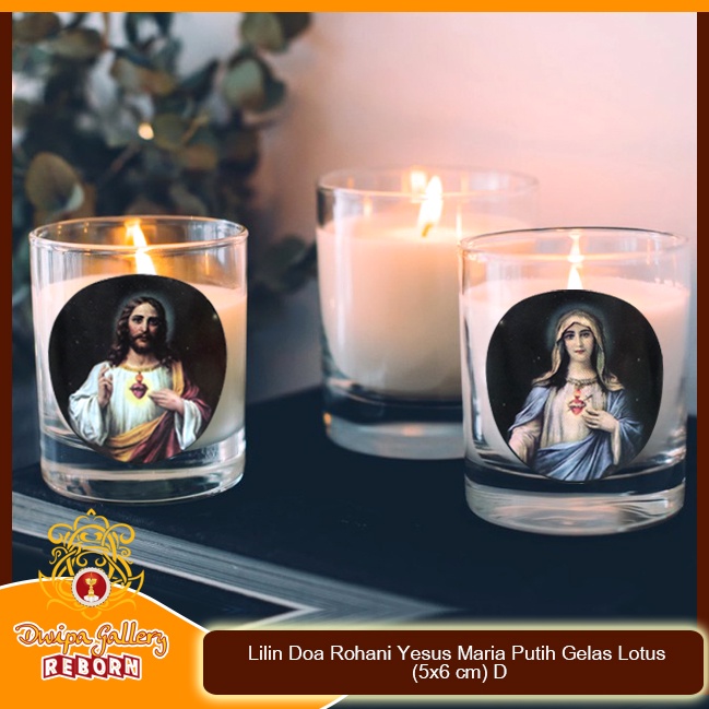 Lilin Ibadah Doa Rohani Gelas Yesus &amp; Maria Putih Stearin Wax 2 pcs