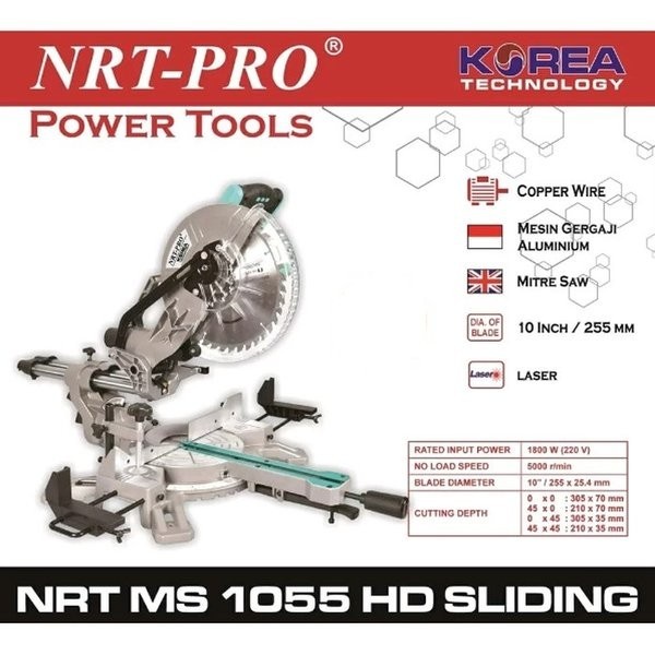 MITER SAW SLIDING 10 INCH NRT PRO MS 1055 HD MS1055 MITTER SAW MITRE - MESIN POTONG ALUMUNIUM 10" NR