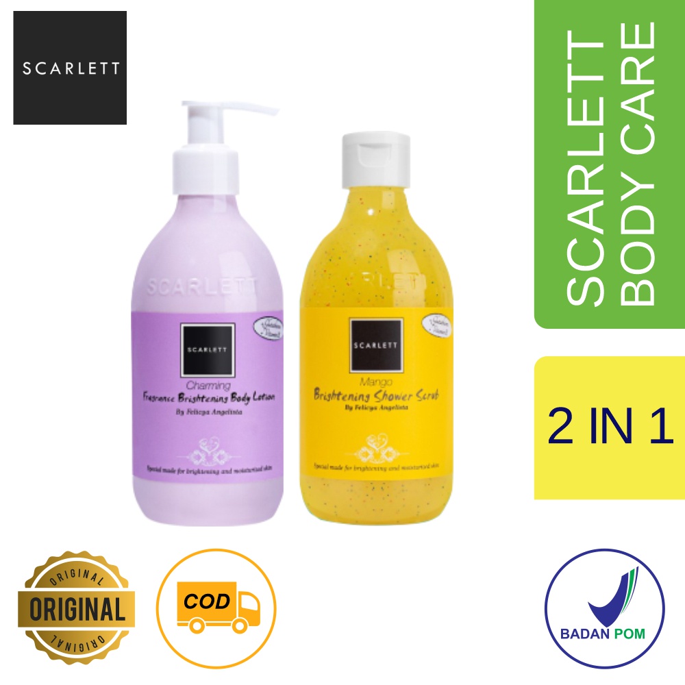 [PROMO PAKET 2in1] Scarlett Whitening Shower Scrub + Body Losion HALAL BPOM Bisa COD Bayar di Tempat