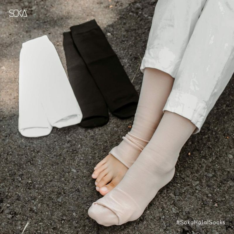 SOKA Bacis Wudhu - black - white - Brown /Kaos Kaki Muslimah / Kaos Kaki Travling Sepandek Nyilon