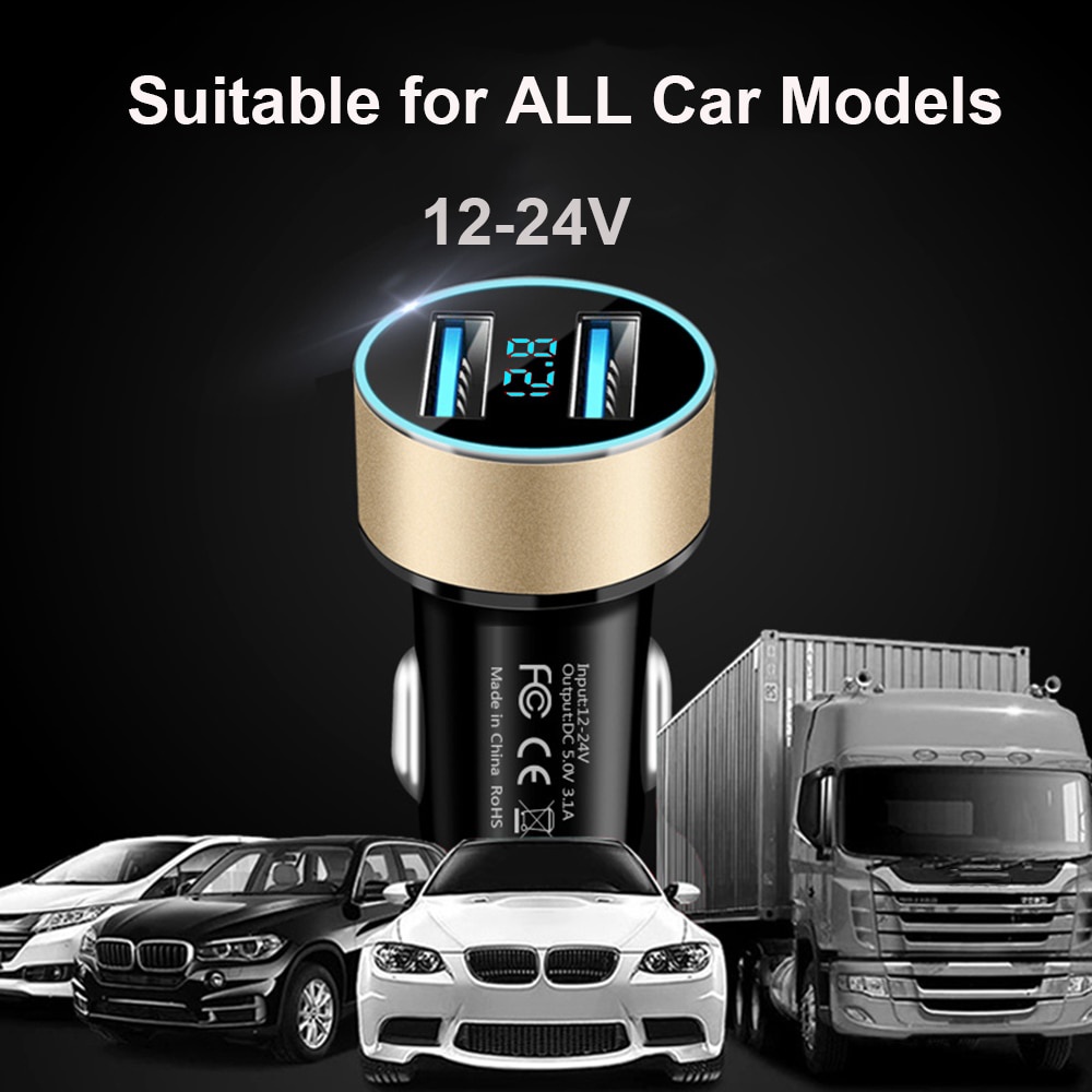 TRIPLEDI Car Charger Quick Charge 3.0 3.1A 2 Port USB QC Fast Charging Casan Mobil Hp 66W Max LED Digital Display Pengisi Daya Ponsel Cas Adapter Handphone IOS Android-6
