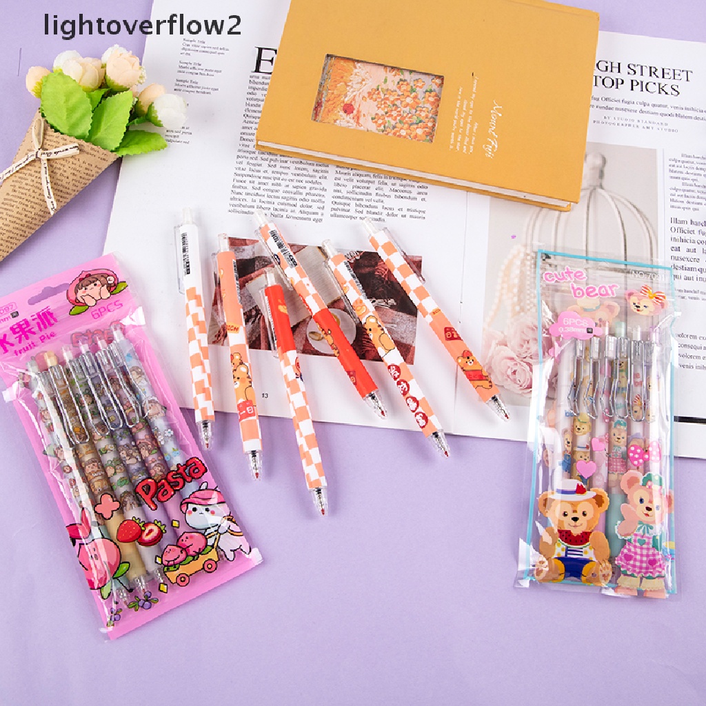 (lightoverflow2) 6pcs / Set Bolpoin Gel Motif Kartun Anime Untuk Stationery Sekolah / Kantor