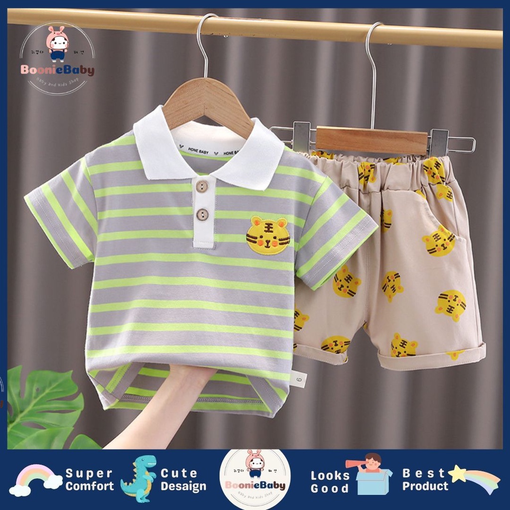 boonie [COD] setelan baju anak laki laki kaos celana pendek motif simple fashion import 100% original import / SET LION ROCK