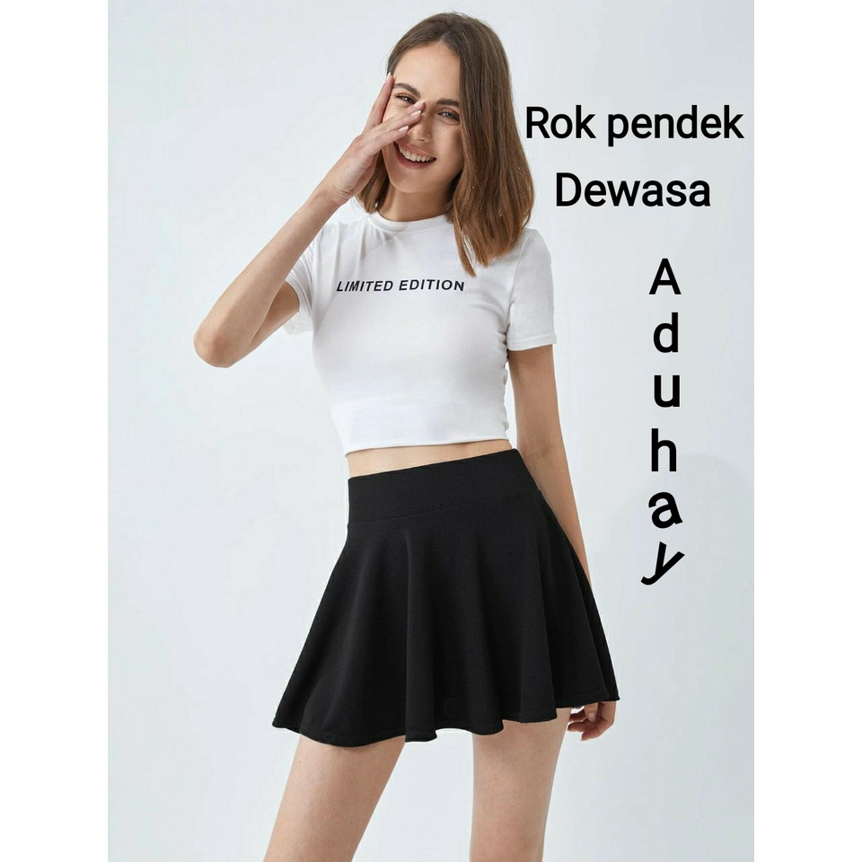 ROK MINI DEWASA GOYANG TIKTOK ROK MINI SKIRT FLARE CASUAL OLAHRAGA ROK PENDEK LEBAR BAHAN SCUBA PREMIUM