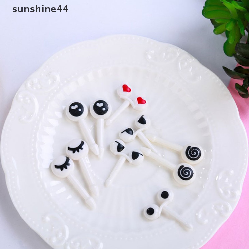 Sunshine 10Pcs / Set Tusuk Sate Mini Bentuk Mata Kartun Lucu Untuk Kotak Bekal Bento