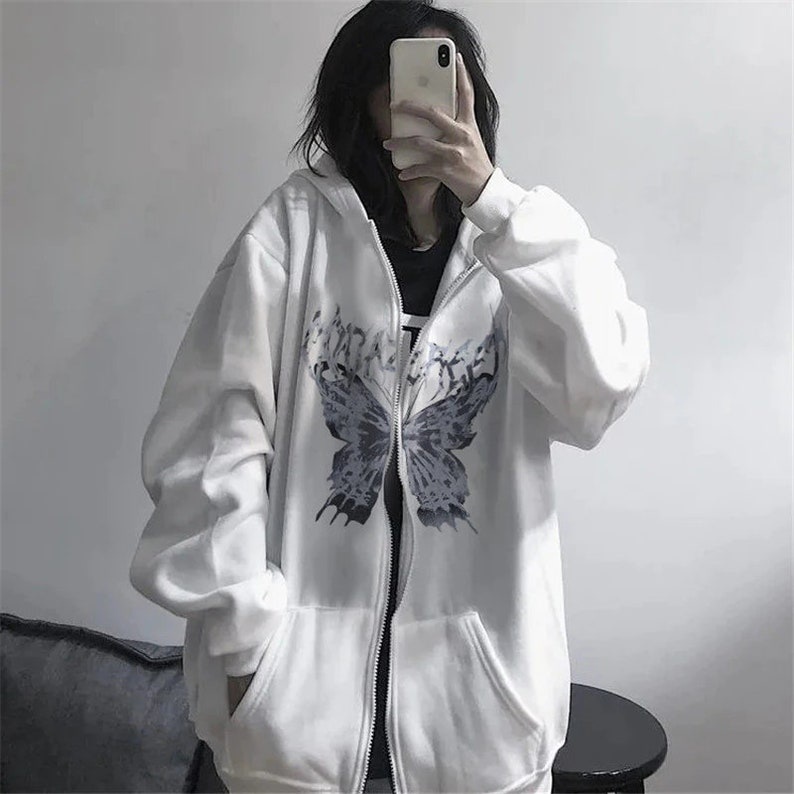 Jacket Butterfly Zipper Hoodie - Korean Style Wanita dan Pria - Big Size Gothic