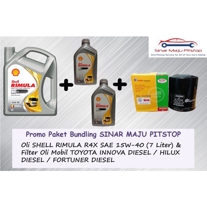 Paket Oli Mobil Diesel SHELL RIMULA R4X 6 L + Filter Oli TOYOTA INNOVA