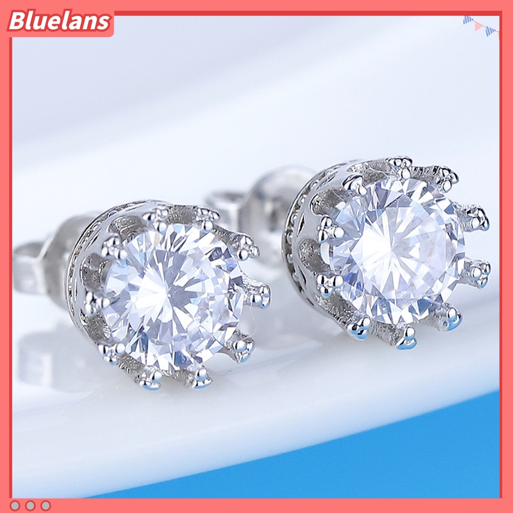 Bluelans Anting Tusuk Lapis Silver Hias Cubic Zirconia Untuk Wanita