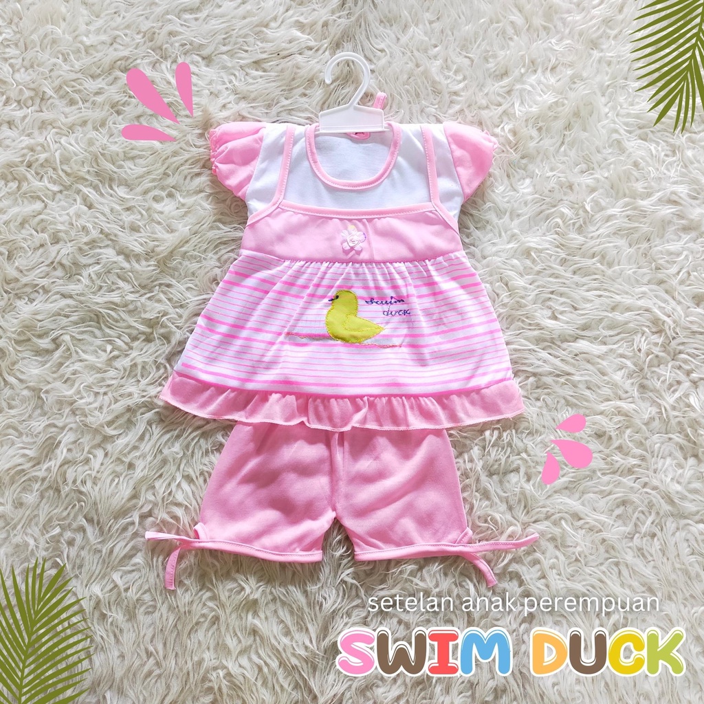 Setelan Ruffle Anak Bayi Perempuan Karakter Swim Duck / Setelan Bayi Perempuan / Setelan Anak Perempuan / Baju bayi Perempuan / Pakaian bayi Perempuan