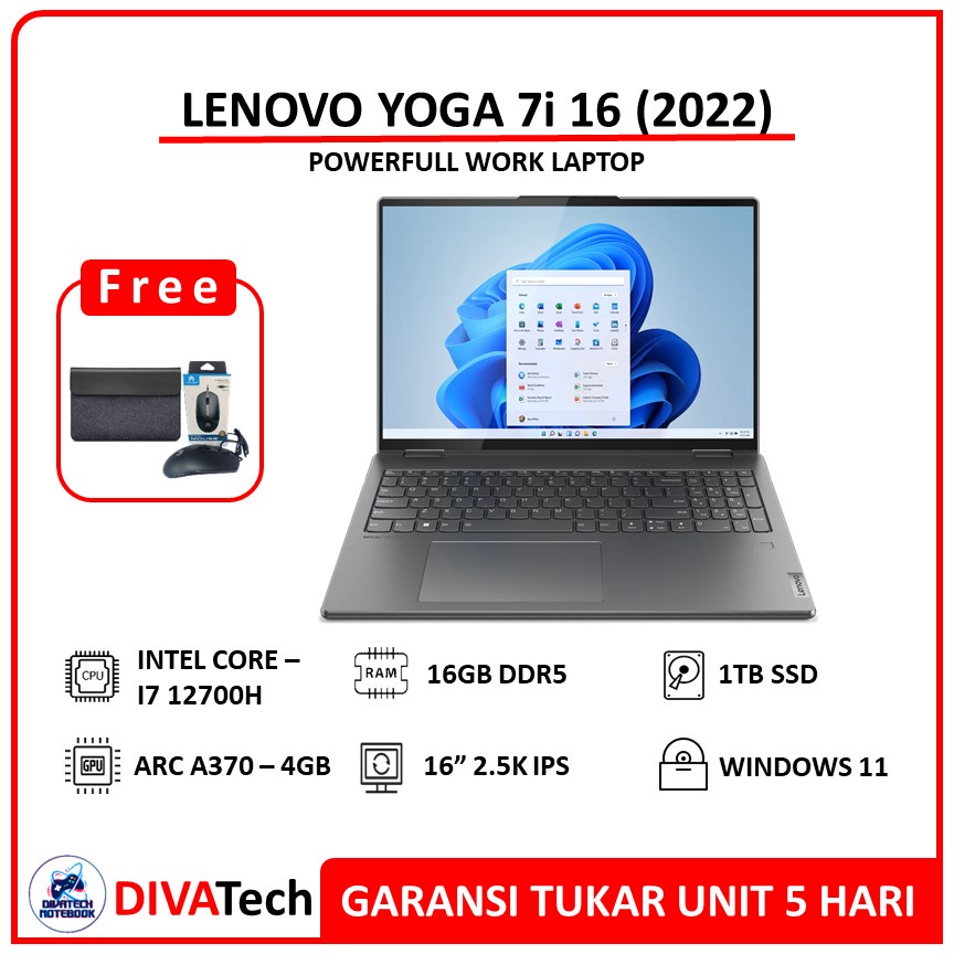 LENOVO YOGA 7i 16 ARC A370 4GB i7 12700H 16GB 1TBSSD 16.0 2.5K 2IN1 Touch | Laptop Lenovo