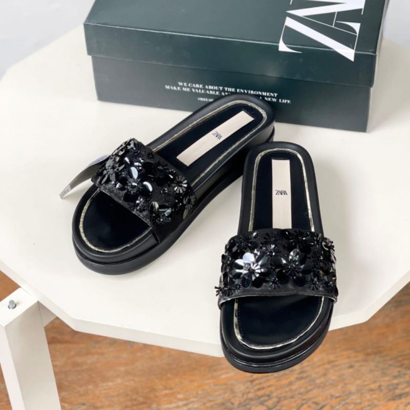 Sandal flat zara wanita  import