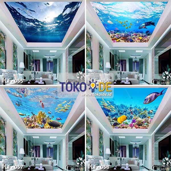 Wallpaper Custom Dinding 3d Plafon Ruang Tamu Sticker Langit Atap Plapon Bawah Laut Ikan Underwater