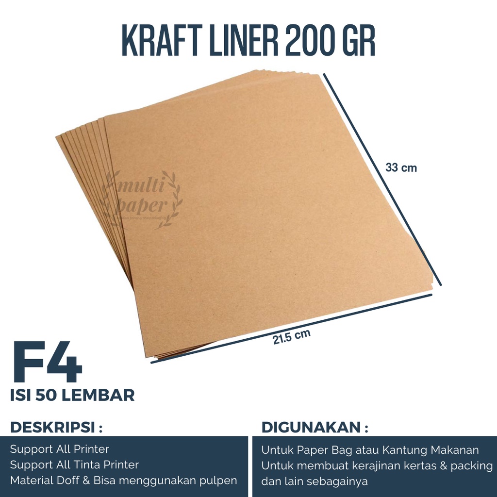 Kertas Kraft F4 Liner 200 gsm isi 50 lembar / Kertas Kraft Coklat Liner 200 gsm