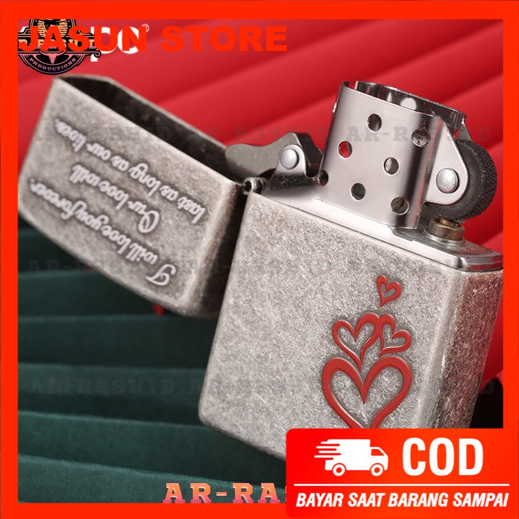 Bisa COD! Korek Api Minyak Zippo Silver Motif Red Heart Eternal Love