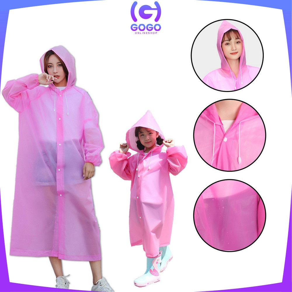 GOGO-C412 C413 Jas Hujan Terusan Bahan EVA RAINCOAT Mantel Hujan Anak Dan Dewasa Semi Transparan Polos Murah Import Berkualitas