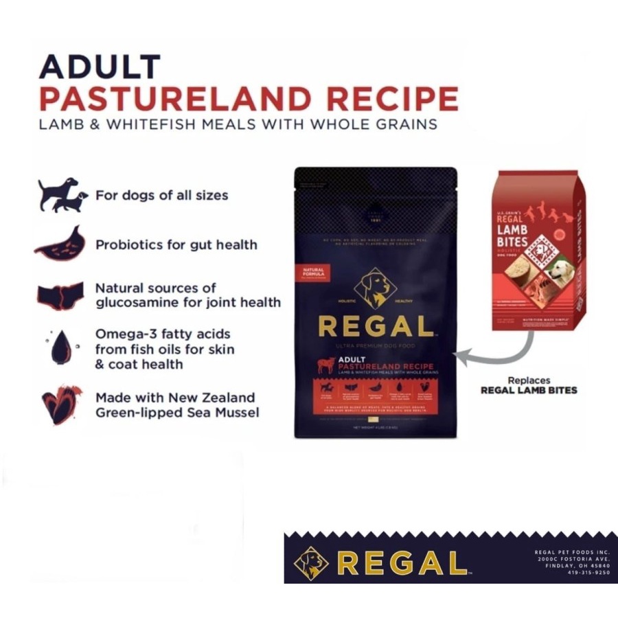 Regal Adult Pastureland Lamb Recipe Dry Dog Food 11.8kg Makanan Anjing