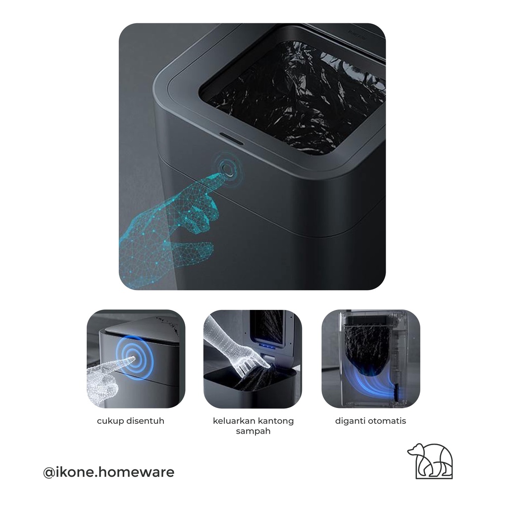 【IKONE】TOMO Automatic Sealer Trash Bin Touchless Self Sealing 15.5 L Black and White Modern Rechargeable electronic trash can digital tempat sampah elektronik otomatis hitam putih Smart Sensor Tong Sampah Pintar Auto seal Smart Trash Bin Townew T1 Smart