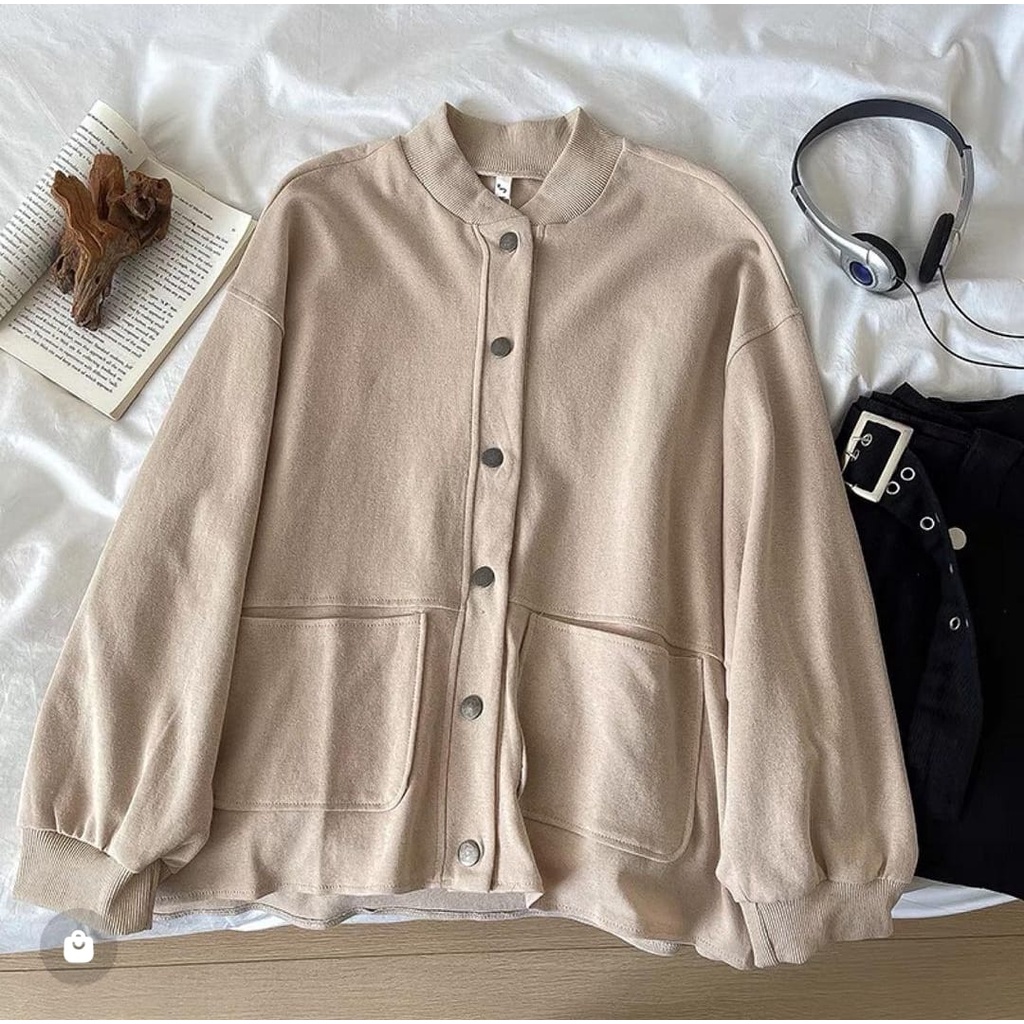 Capuchino Cardigan Two Pocket Wanita | Cardigan Wanita Oversize | Cardigan Polos Korean Style