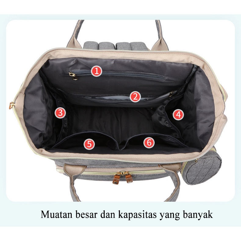 Babyland Tas Bayi Multifungsi Tempat tidur lipat Baby diapers bag Perawatan Perlengkapan Ransel Backpack Canvas Anti Air New