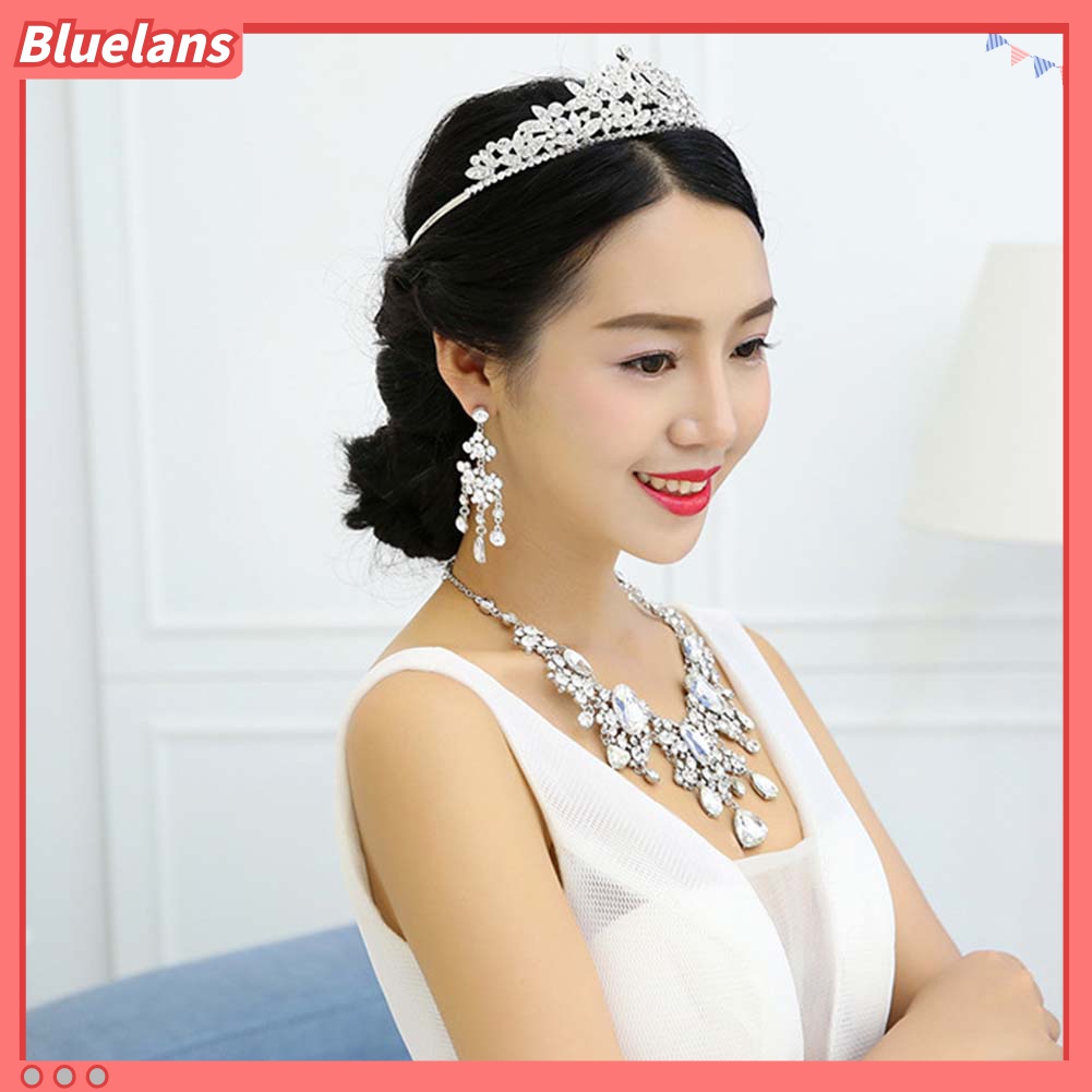 2pcs / Set Kalung Anting Rumbai Full Berlian Imitasi Untuk Pengantin