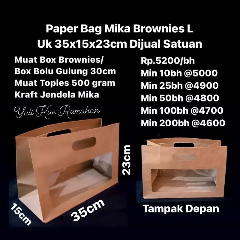 

Paper Bag Mika Brownies L Ukuran 35x15x23cm Dijual Satuan