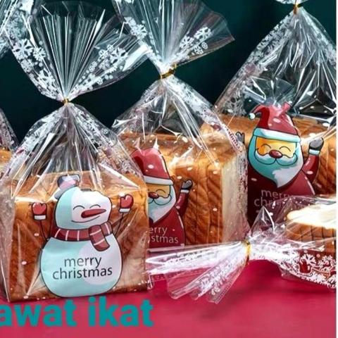 

kantung plastik roti souvenir natal xmas (18×30cm)isi10lbr mix motif - 26x34x10cm