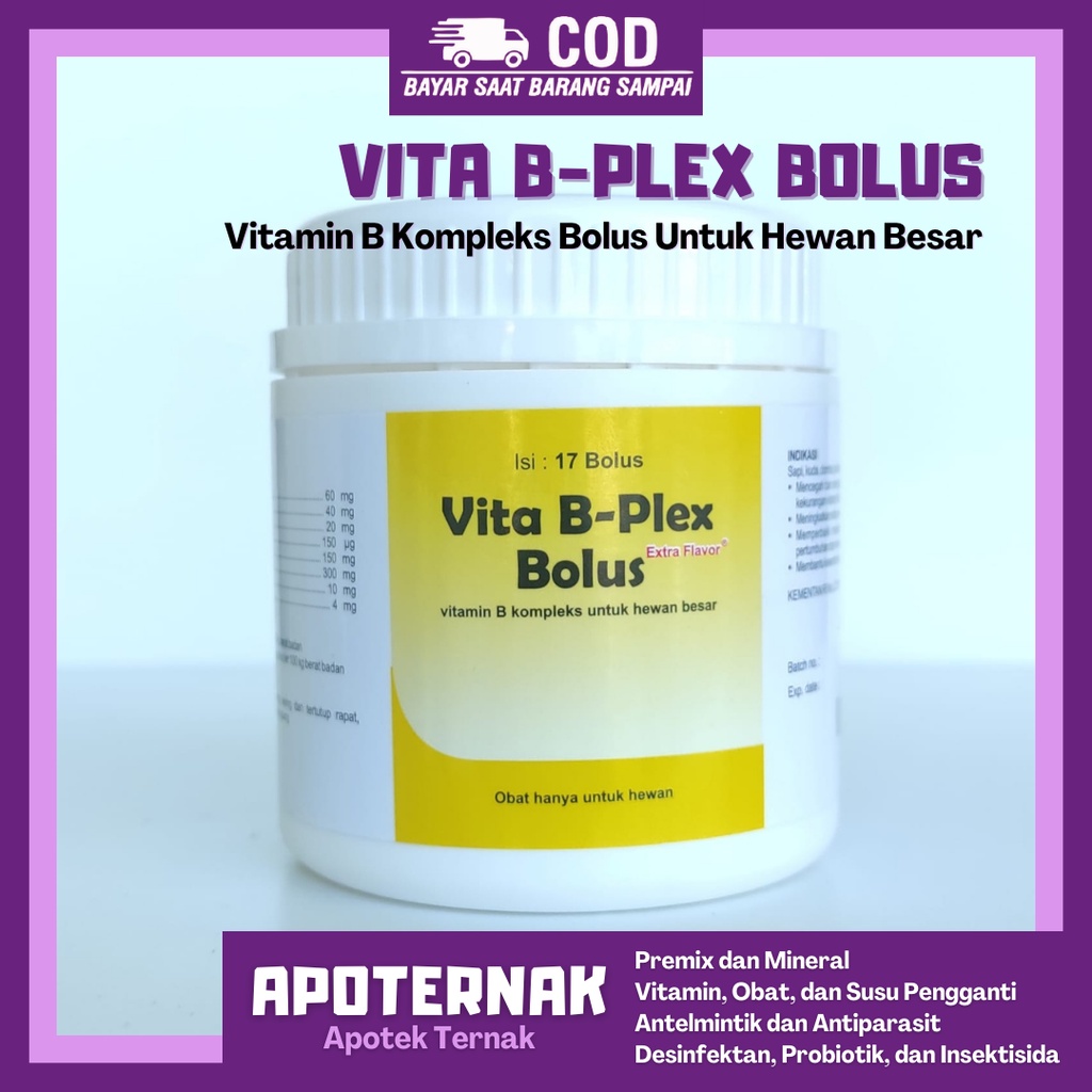 VITA B PLEX @1 Bolus | Vitamin B1 B2 B6 B12 (B Komplek) Untuk Sapi Kambing Domba Kuda Babi | MEDION | Apoternak