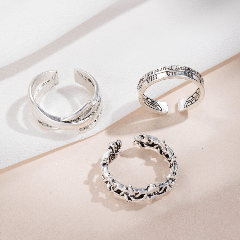 Fancyqube 3Pcs / Set Cincin Geometris Warna Silver Bahan Metal Gaya Vintage Punk Untuk Pria Dan Wanita
