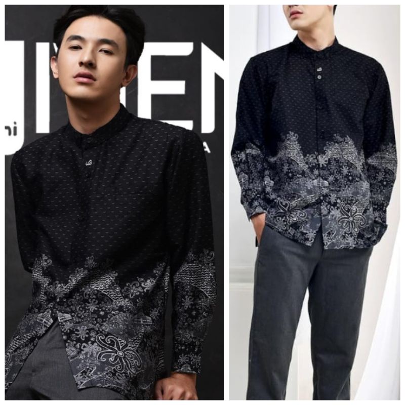 NEW DISKON RABBANI ORI Kemeja Koko Dewasa Rabbani - Kemko Batik Borneo black v1 - baju koko hitam le
