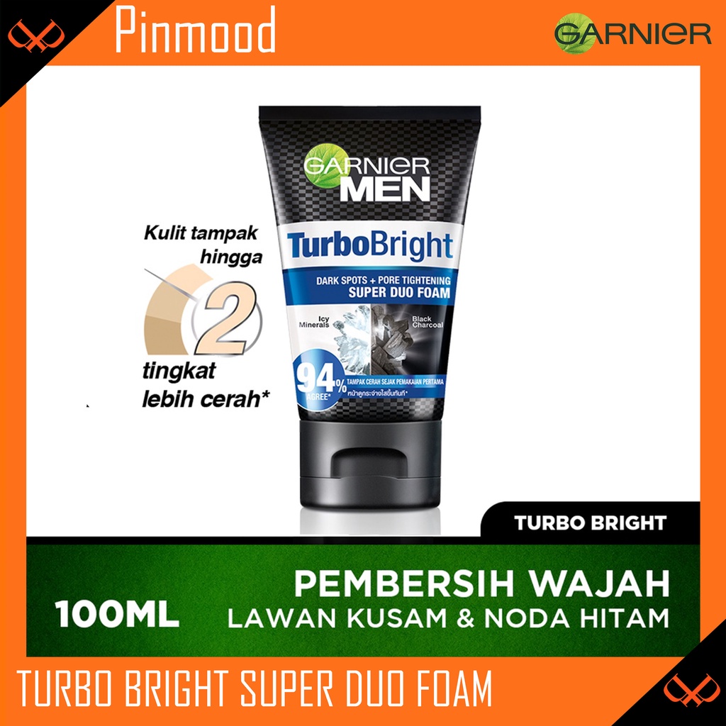 GARNIER MEN TURBO BRIGHT [ 100 ML ] SUPER DUO FOAM DARK SPOTS + PORE TIGHTENING CLEANSER SABUN CUCI MUKA / PEMBERSIH WAJAH PRIA / FACIAL WASH ( POWER WHITE )