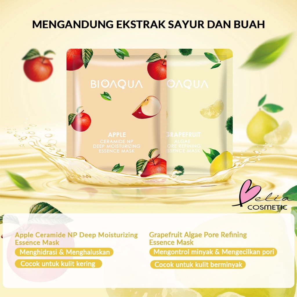 ❤ BELIA ❤ BIOAQUA Masker Sheet Mask Vegetables and Fruits Series Natural Plant Essence Face Mask Masker Naturgo Jerawat/Hydrating/Brightening | BPOM