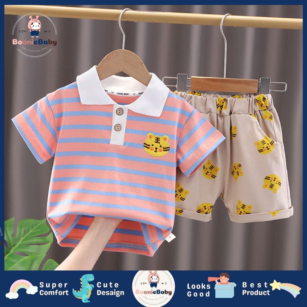 boonie [COD] setelan baju anak laki laki kaos celana pendek motif simple fashion import 100% original import / SET LION ROCK