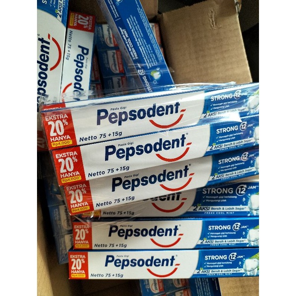 (COD) PEPSODENT STRONG 75+15g EXSTRA 20% Paket 12pcs / Pepsodent Strong 1 Pack 12pcs