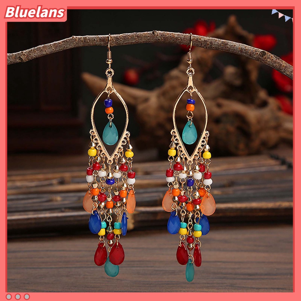 1 Pasang Anting Rumbai Menjuntai Bahan Alloy Gaya Etnik Untuk Wanita