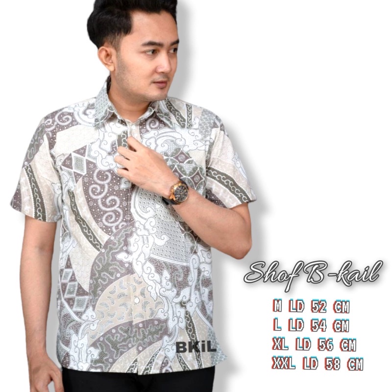 022 Zahira Batik HRB026 Kenongo Hem Kemeja Batik Pria Lengan Pendek  Katun Primis Halus M L XL