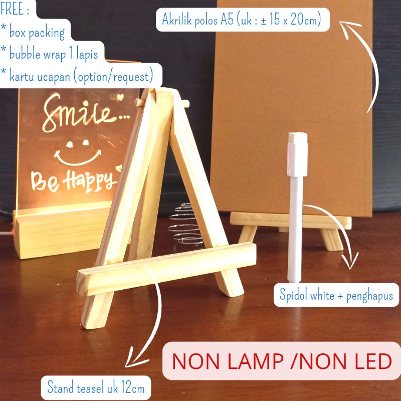 ACRYLIC HOLDER/ STANDE EASEL / MINI EASEL STAND TRIPOD KAYU/ AKRILIK BOARD NON LED/PAPAN AKRILIK TO 