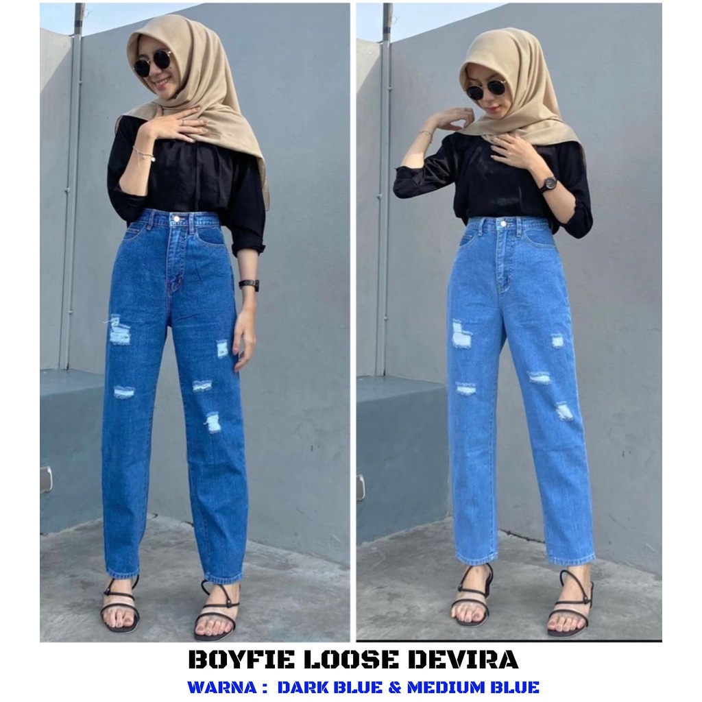 YAOSHI- Celana Jeans Wanita Pinggang Tinggi Devira Boyfie Loose Devira Premium SIZE 27-34