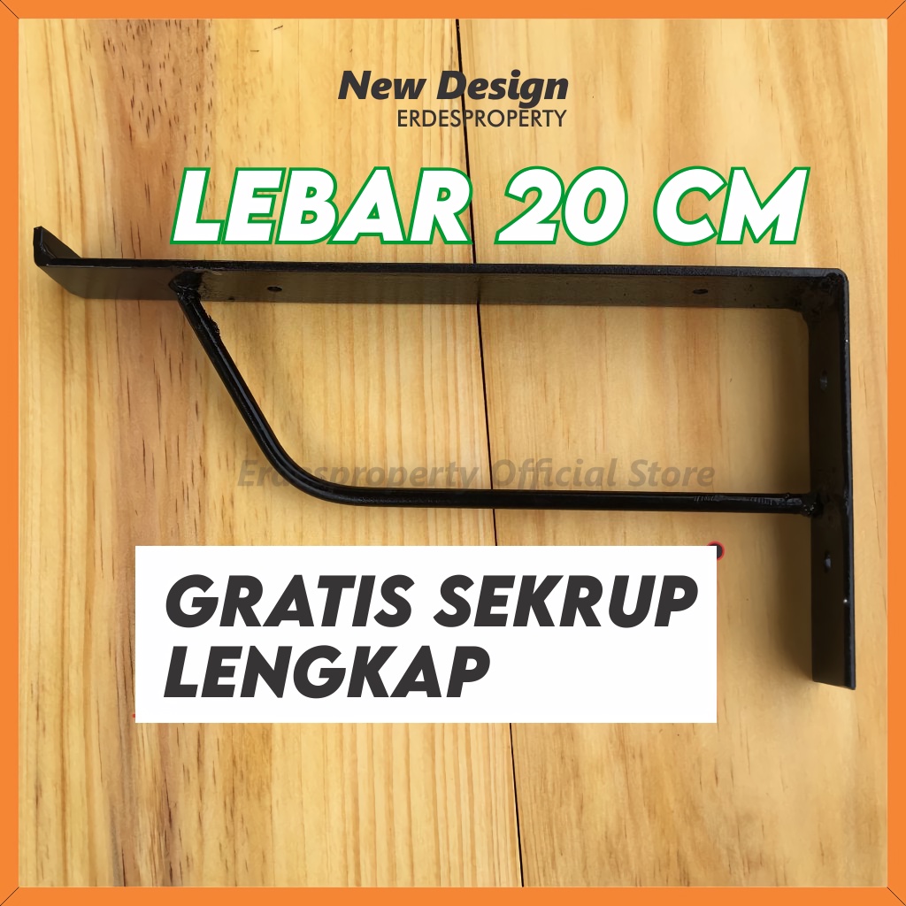 Siku Papan Bracket Besi Ambalan Dinding Lebar Extra 20 CM FREE SEKRUP