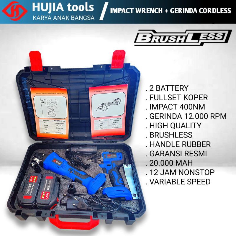impact wrench Hujia paket hemat 2221 + 2521 gerinda cordless