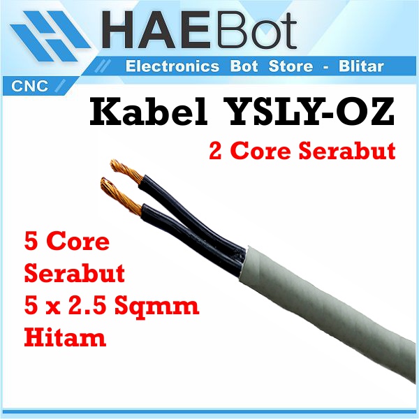 [HAEBOT] Kabel Kontrol YSLY-OZ isi 2 Core 2x0.5 Sqmm Serabut Listrik DC AC CNC Cable Control Tembaga PVC Nema 0.5 mm