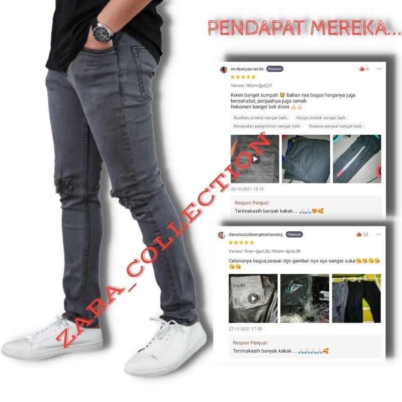 Celana Jeans Pria Sobek Lutut Slimfit Ripped Denim Pensil SoftJeans Stretch Skinny Premium Quality Size 27-38