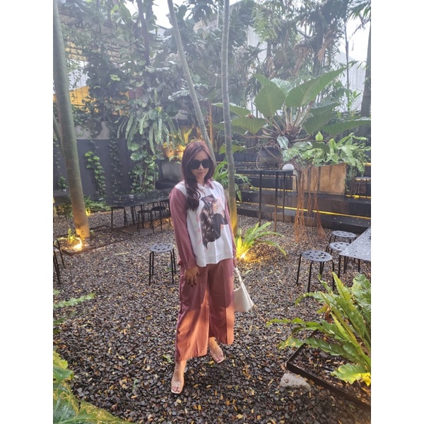 kyra oneset - setelan kemeja celana kulot printing