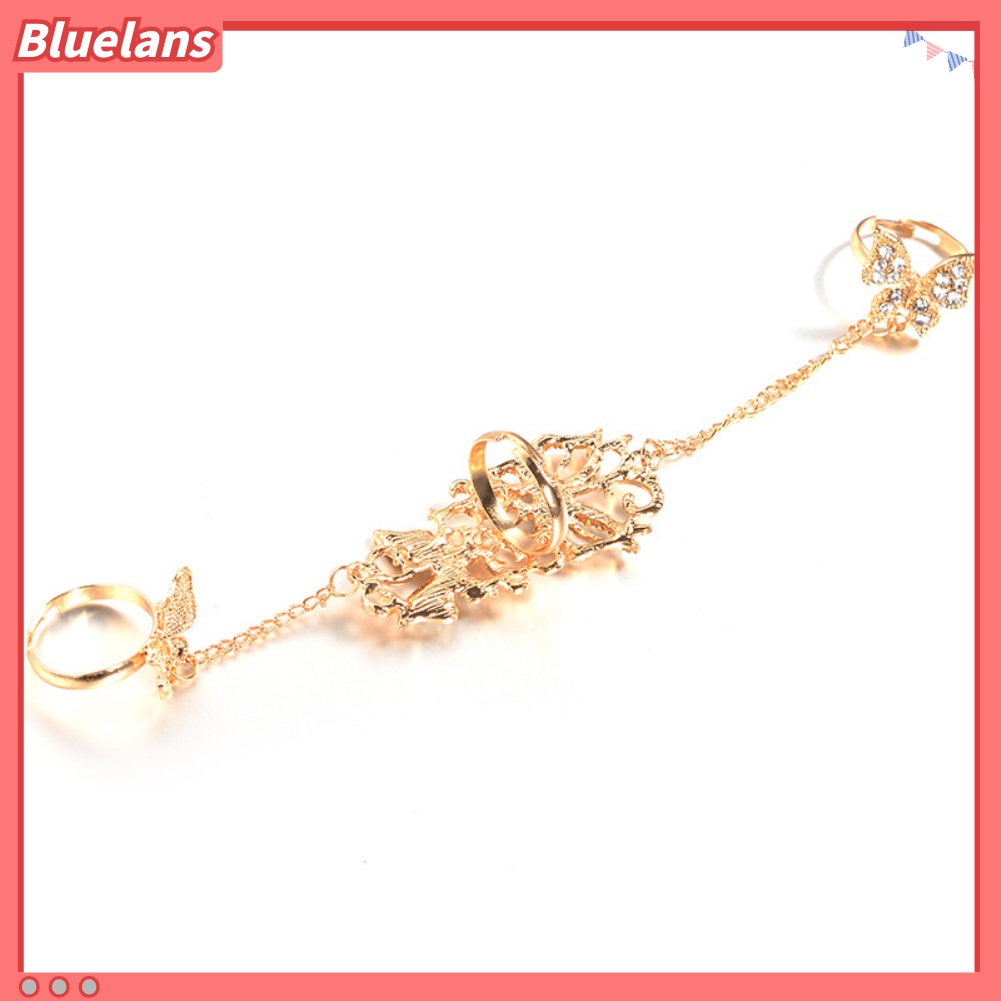 Bluelans Fashion Rhinestone Hollowed Butterfly Link Finger Ring Adjustable Women Jewelry